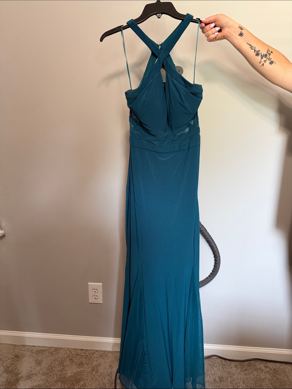 Morgan & Co. Teal Cross-Back Maxi Dress